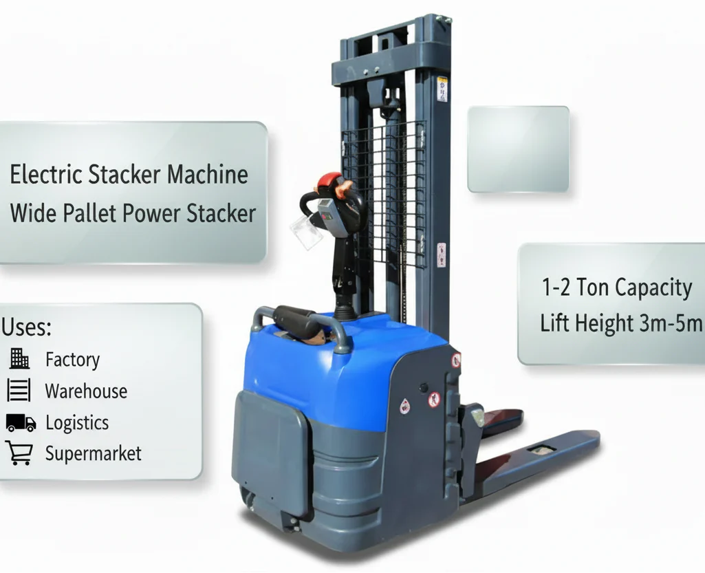 Electric Stacker Machine Wide Pallet Power Stacker 1-2 Ton Lift Height 3m-5m - Image 3
