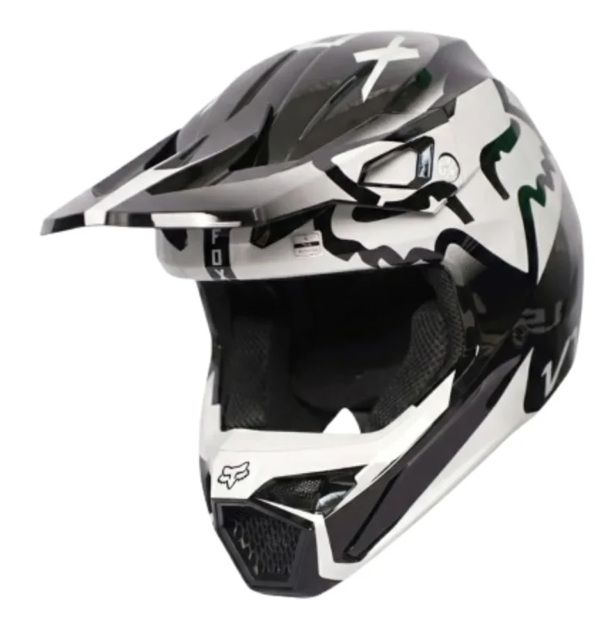 FOX Racing V1 Supreme Motocross Off Road Dirt Bike Motorcycle Helmet Black & White