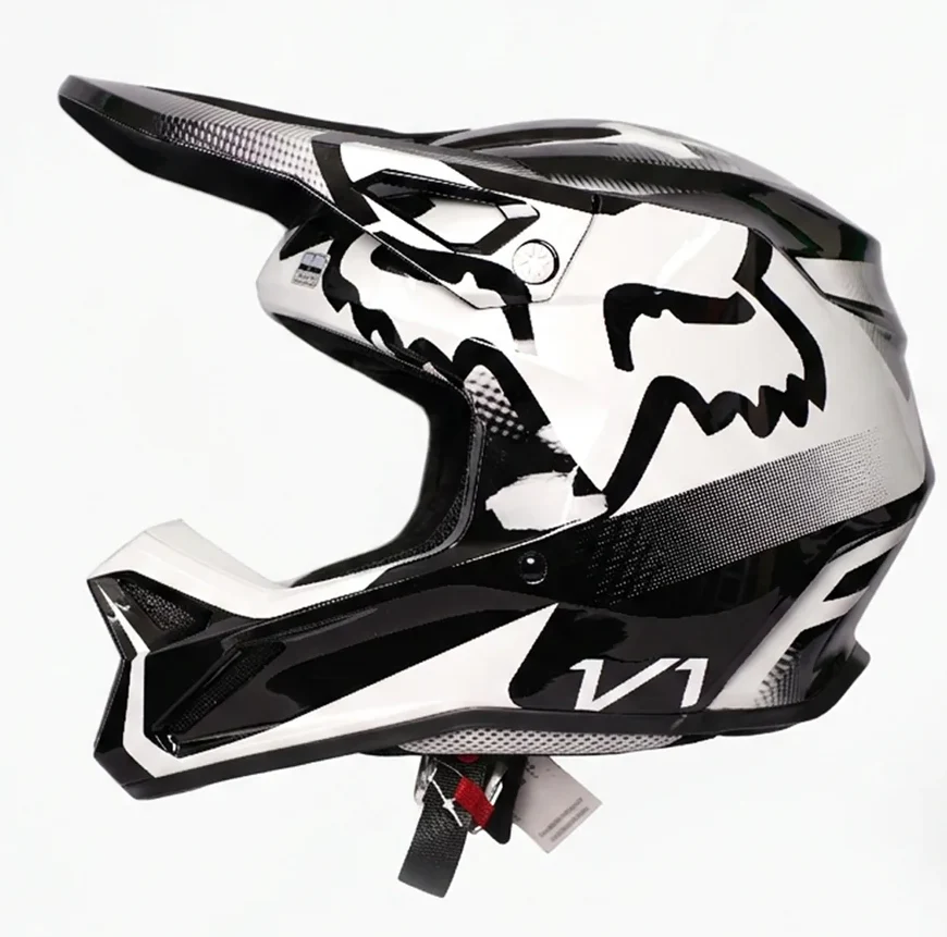 FOX Racing V1 Supreme Motocross Off Road Dirt Bike Motorcycle Helmet Black & White - Image 2