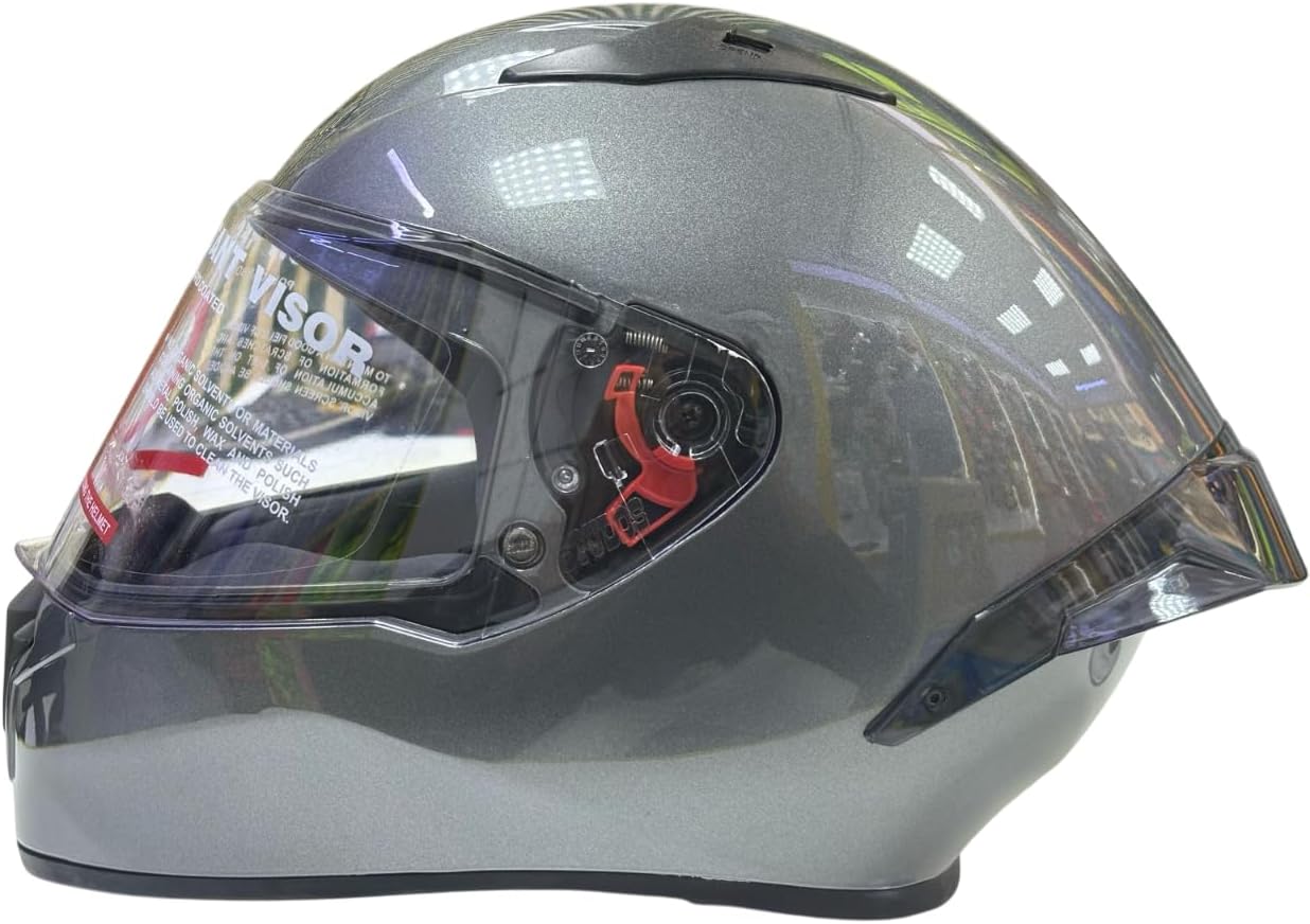 Full Face Bike Helmet, Grey Metallic, Clear Visor, DOT Approved