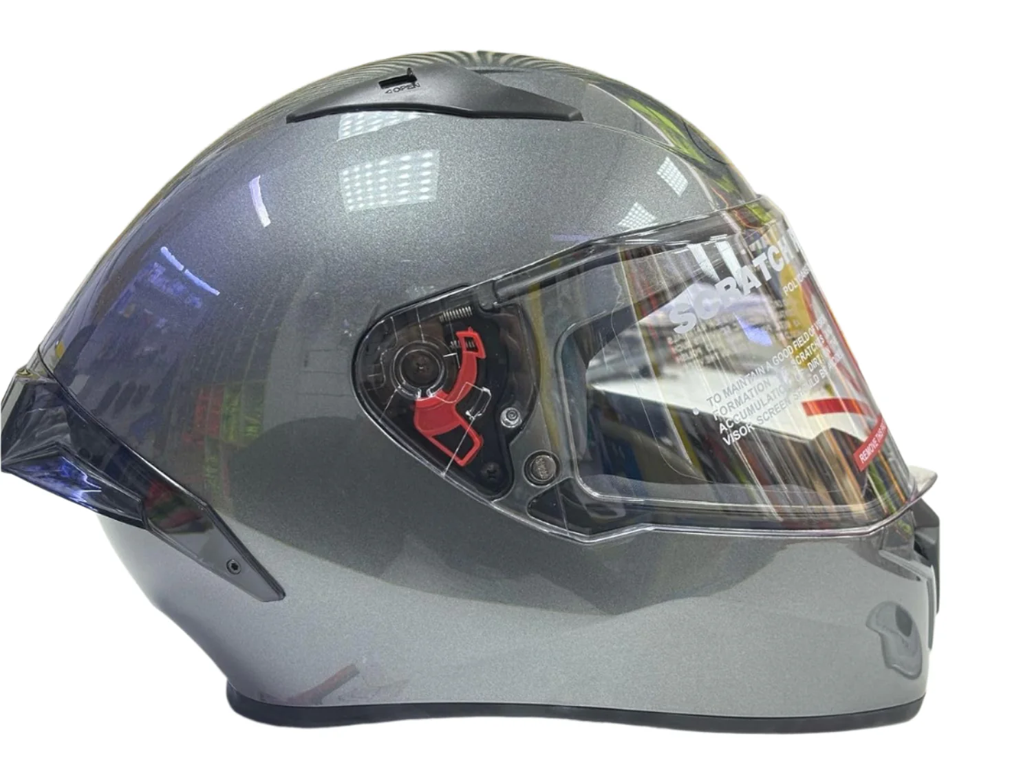 Full Face Bike Helmet, Grey Metallic, Clear Visor, DOT Approved - Image 3