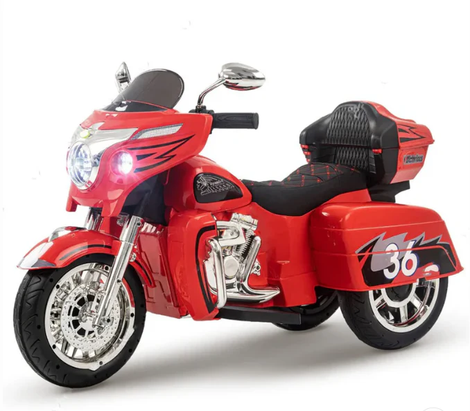 Harley-Style Tri Glide Kids Ride-On Motorcycle with 3 Wheels and Hand Throttle Age 3-6