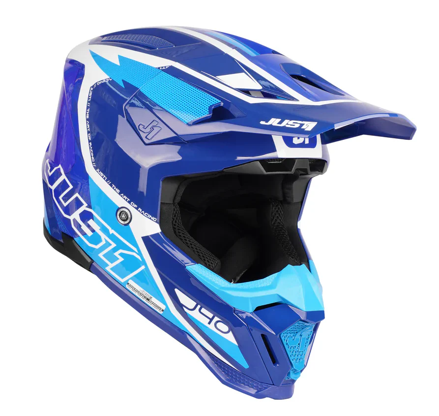 JUST1 J40 Flash White Blue Motocross Helmet ECE DOT Certified