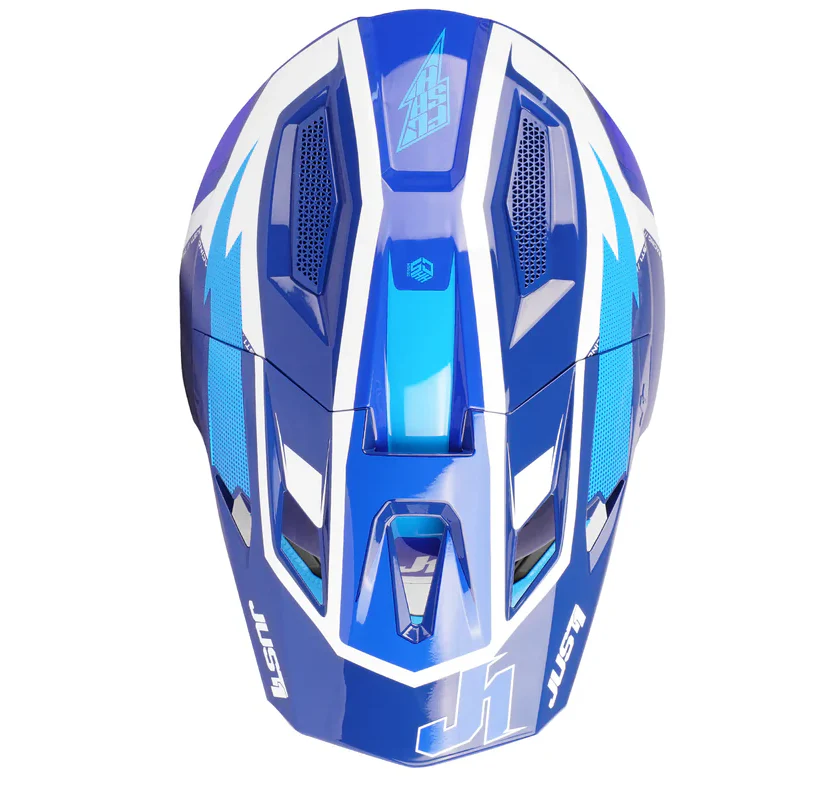 JUST1 J40 Flash White Blue Motocross Helmet ECE DOT Certified - Image 2