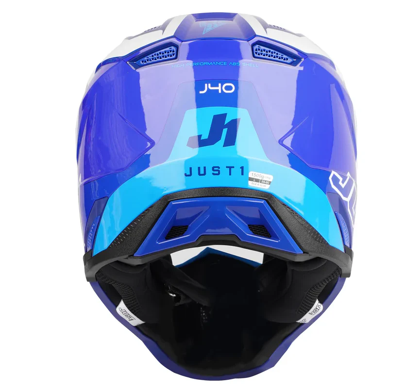 JUST1 J40 Flash White Blue Motocross Helmet ECE DOT Certified - Image 3