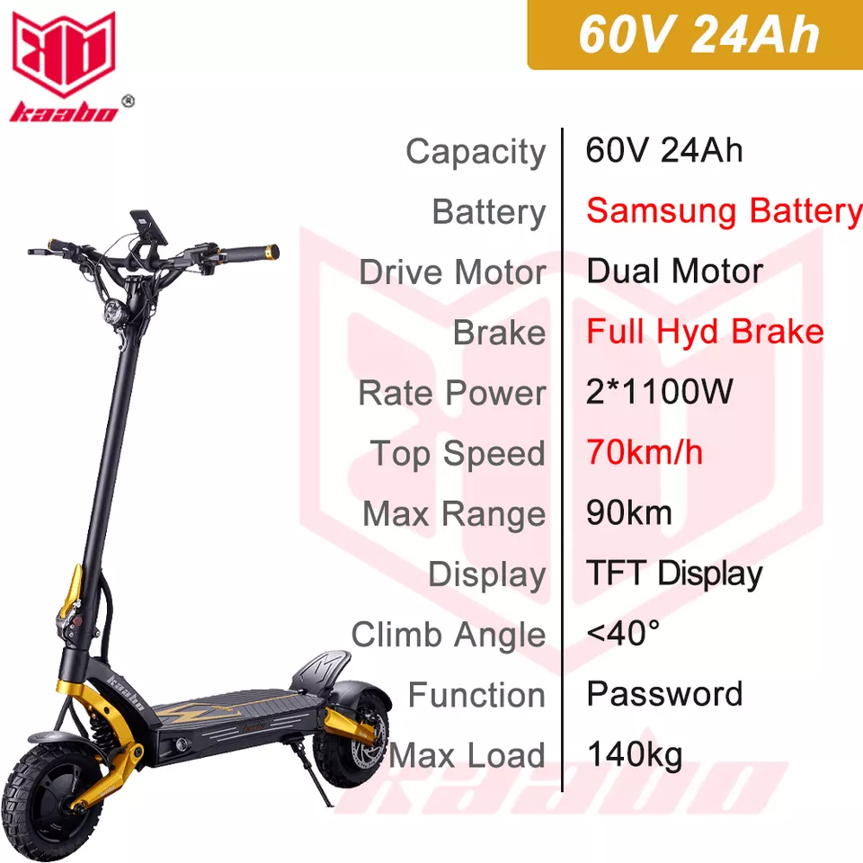 Kaabo Mantis King GT Electric Scooter 60V 24Ah 1100W Dual Motor Powered - Image 9