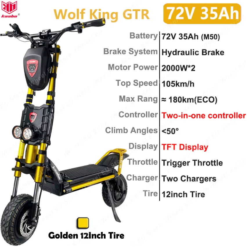 Kaabo Wolf King GTR 72V 35Ah Dual Motor 2000W Electric Scooter - Image 4