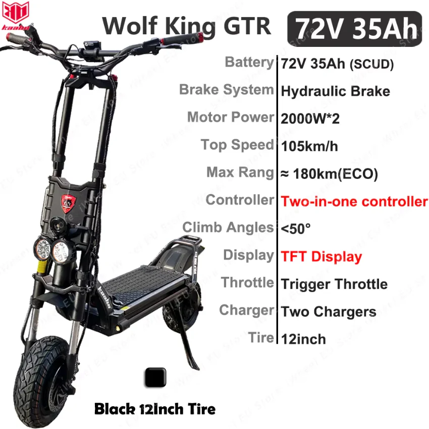 Kaabo Wolf King GTR 72V 35Ah Dual Motor 2000W Electric Scooter - Image 6
