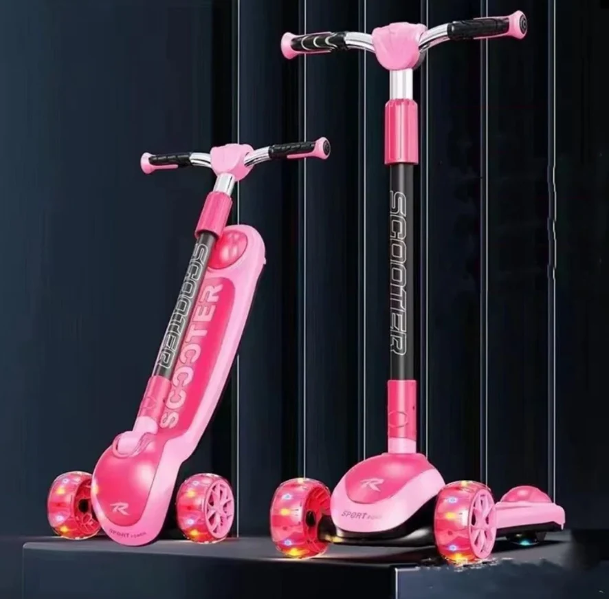 Kids Girls 3-Wheel Glow Manual Scooter Age 3-10