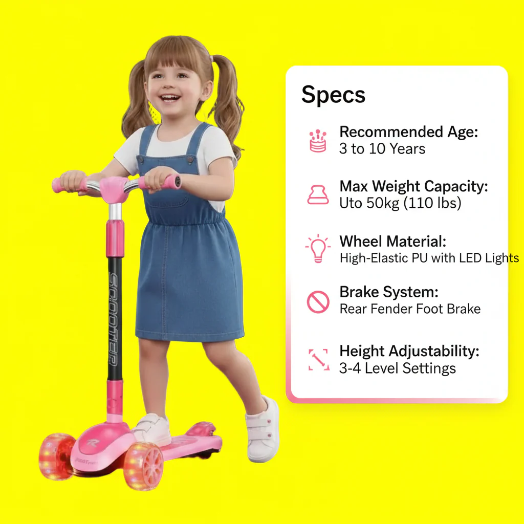 Kids Girls 3-Wheel Glow Manual Scooter Age 3-10 - Image 2