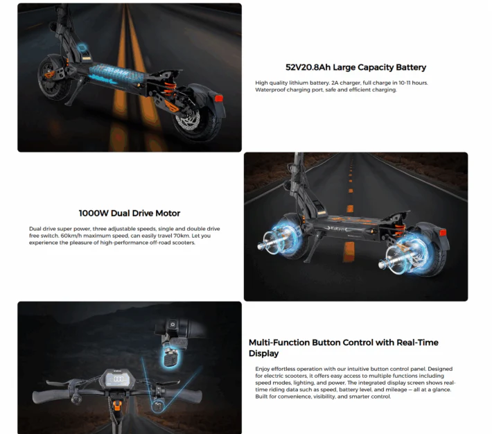 KuKirin G2 Master Electric Scooter -2025 Vesion 52V 20.8Ah 1000W Dual - Image 15