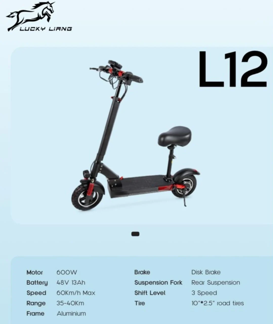 L12 Electric Scooter 48V 13Ah 600W With Fast Charging - Image 2
