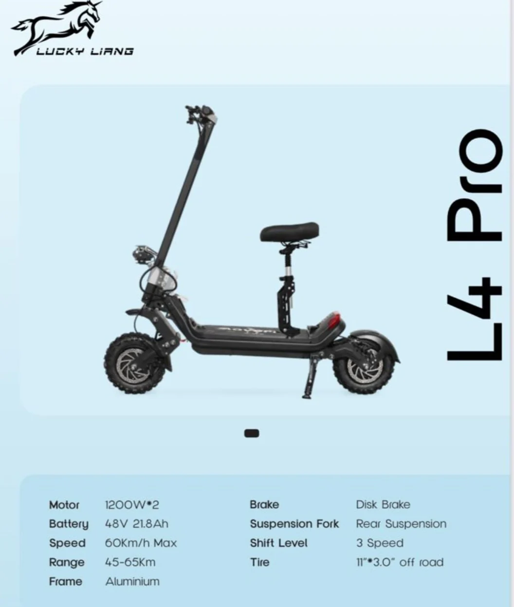 L4 Pro Electric Scooter 48V 21.8Ah 1200W Dual - Image 8