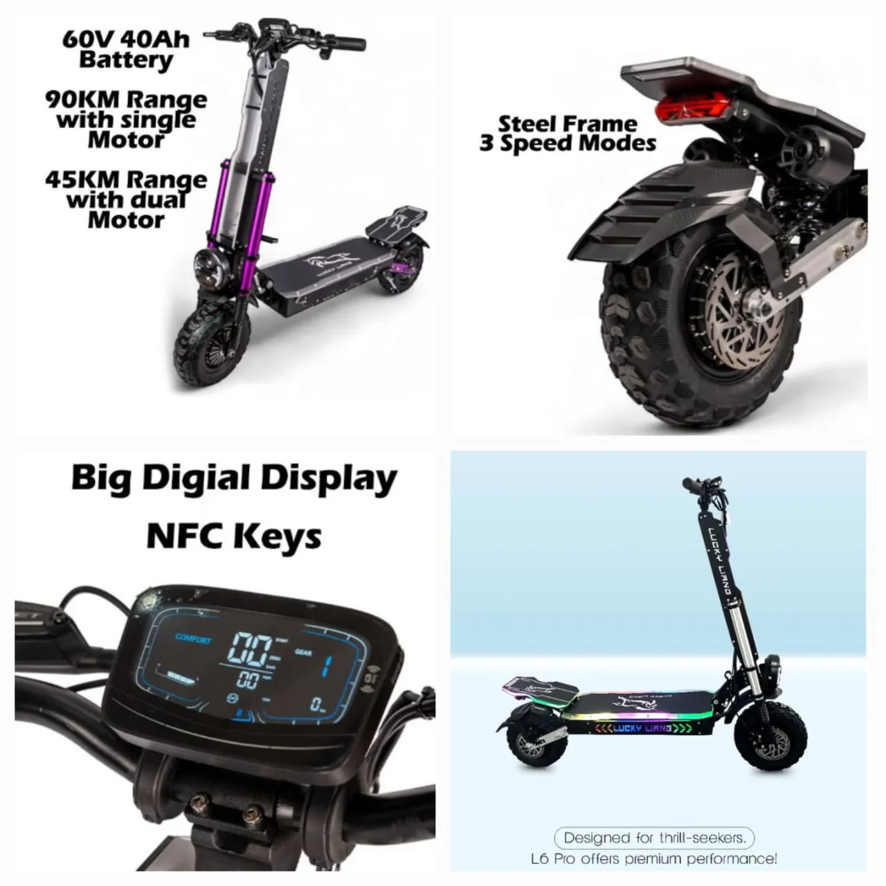 L6 Pro Dual Motor E Scooter 60V 40Ah 3000W -2025 new version - Image 3