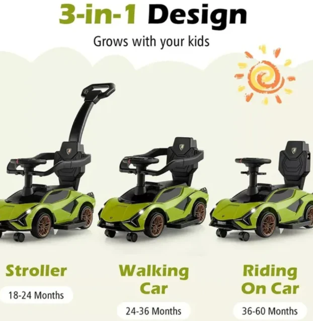 Lamborghini 3-in-1 Ride-On Push Car (Age 1–5 Years) - Image 3