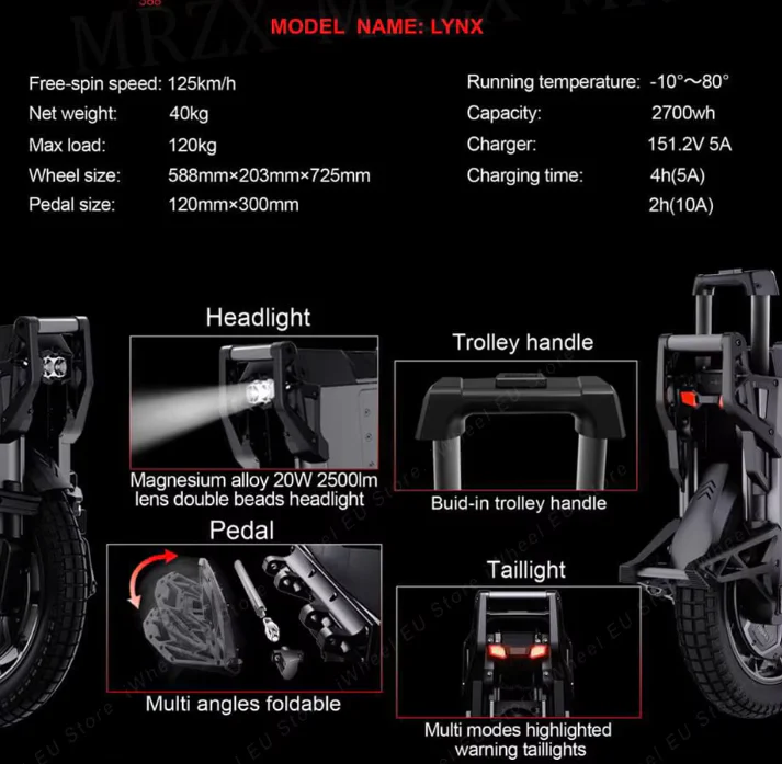 LeaperKim Veteran Lynx 50E Electric Unicycle 151.2V 2700Wh - Image 2