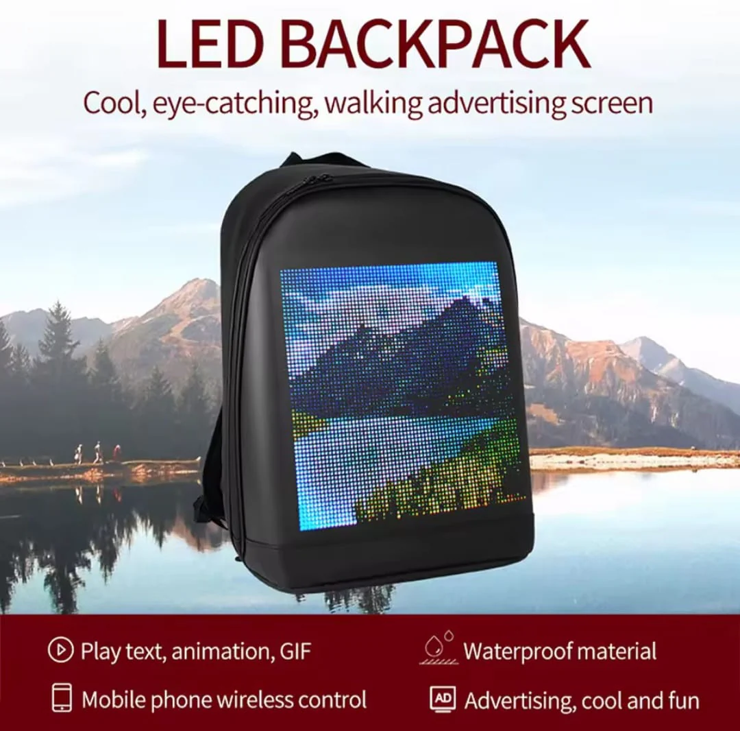LED BackPack Eye Catching Bike Riders Walking office camping cycling travelling with App Programable screen - Image 2