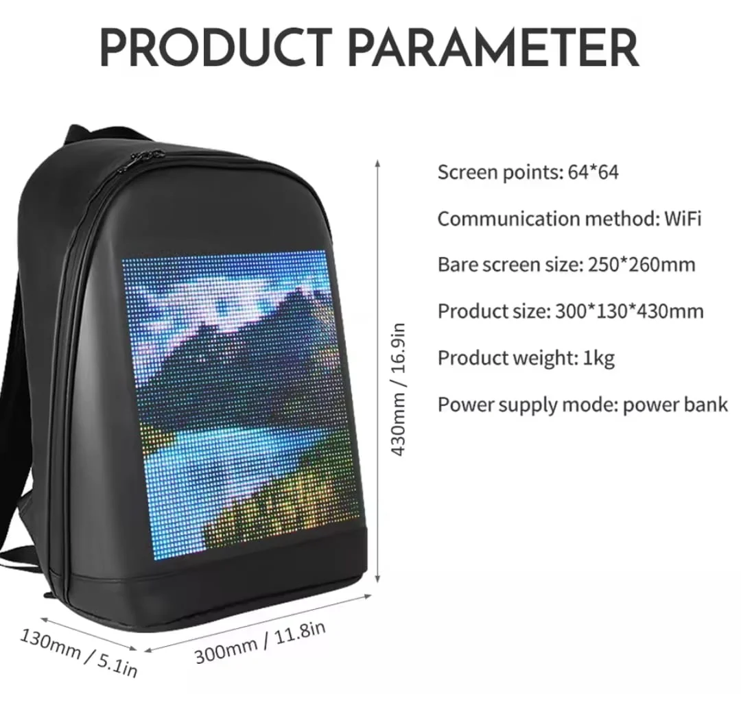 LED BackPack Eye Catching Bike Riders Walking office camping cycling travelling with App Programable screen - Image 7