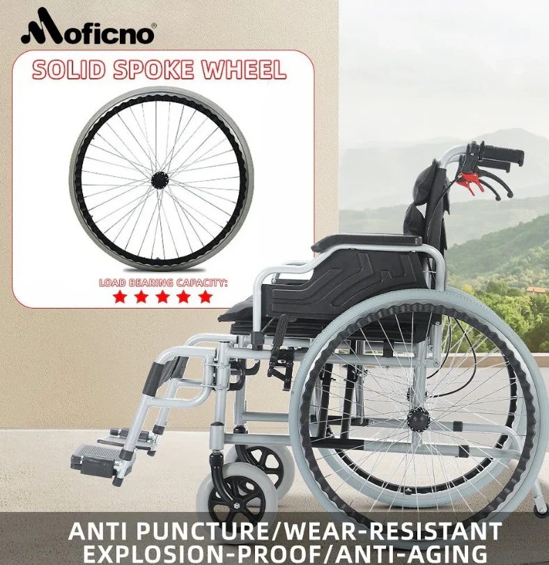 Moficno 56CM Wide Foldable Lightweight Wheelchair for Adult 300lbs Heavy-Duty Folding Transport Self-Propelled - Image 3