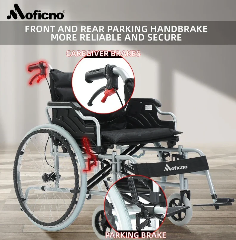 Moficno 56CM Wide Foldable Lightweight Wheelchair for Adult 300lbs Heavy-Duty Folding Transport Self-Propelled - Image 6