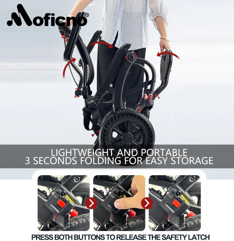 Moficno Ultra Lightly Folding Manual Travel Wheelchair for Disabled and Elderly-with telescopic handle carry on a Air plane - Image 3