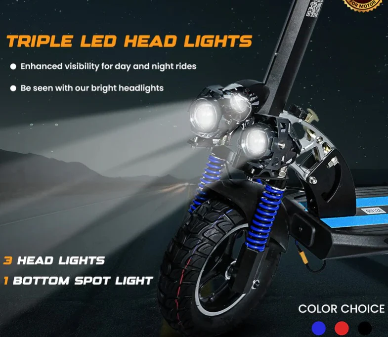 NEW V10 Electric Scooter 1200W 48V 12Ah Range 20-40Km Fast with Triple LED Headlamps Base LED Lights - Image 13
