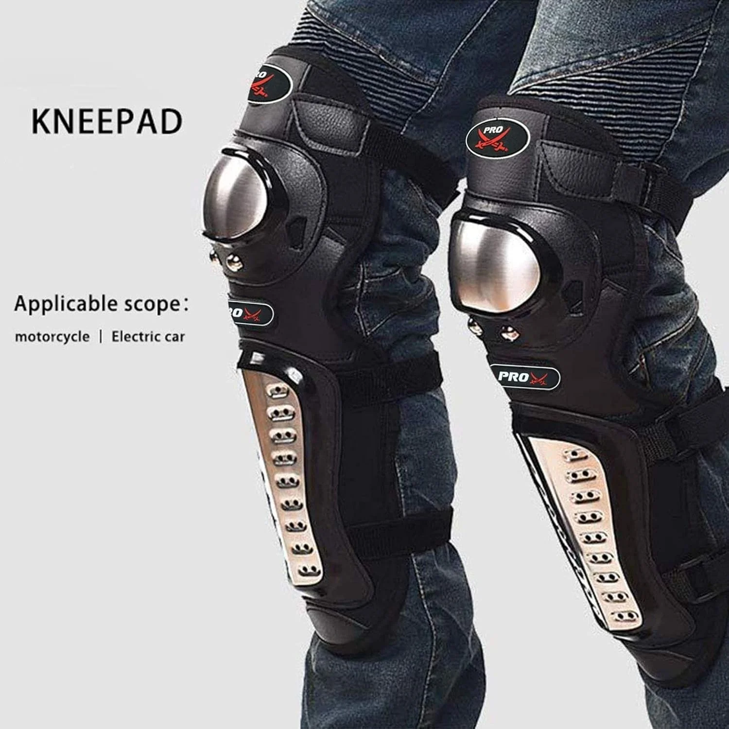 Pro-X Alloy Stainless Steel Knee Elbow Guard, Flexible Breathable Adjustable Knee Protector for Bikers Riders Black - Image 3