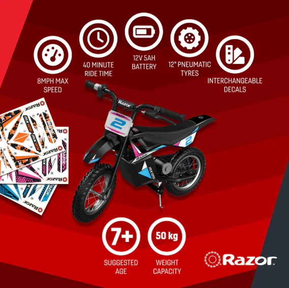 Razor MX125 Dirt Rocket With Decals Electric Bike Age 7+ - Image 2