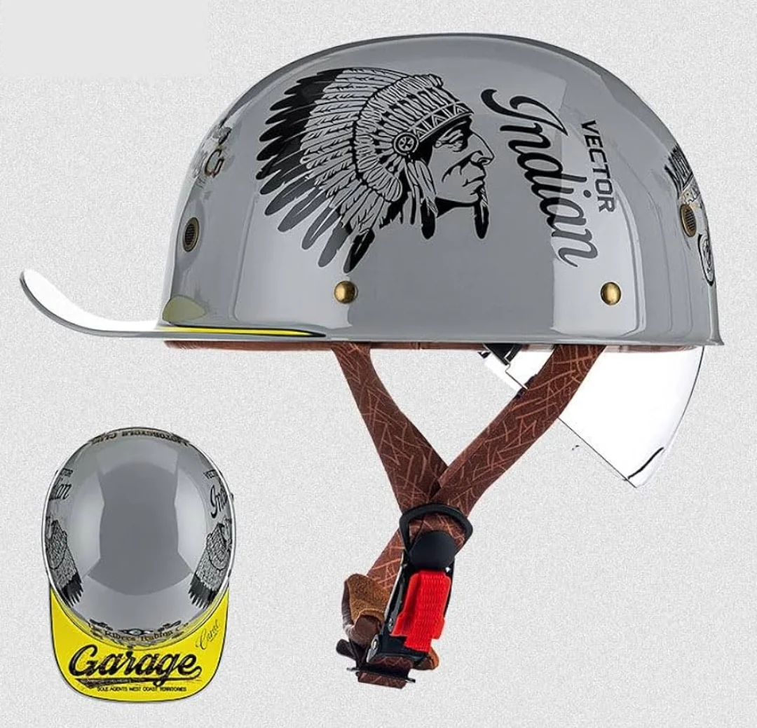 Retro Style Baseball Cap Half Helmet -Gray
