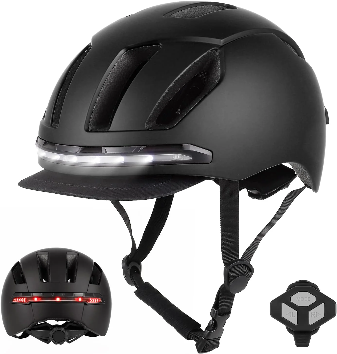 Smart Bicycle Helmet with Front Rear LED Light Detachable Visor and Lining for Adults Unisex