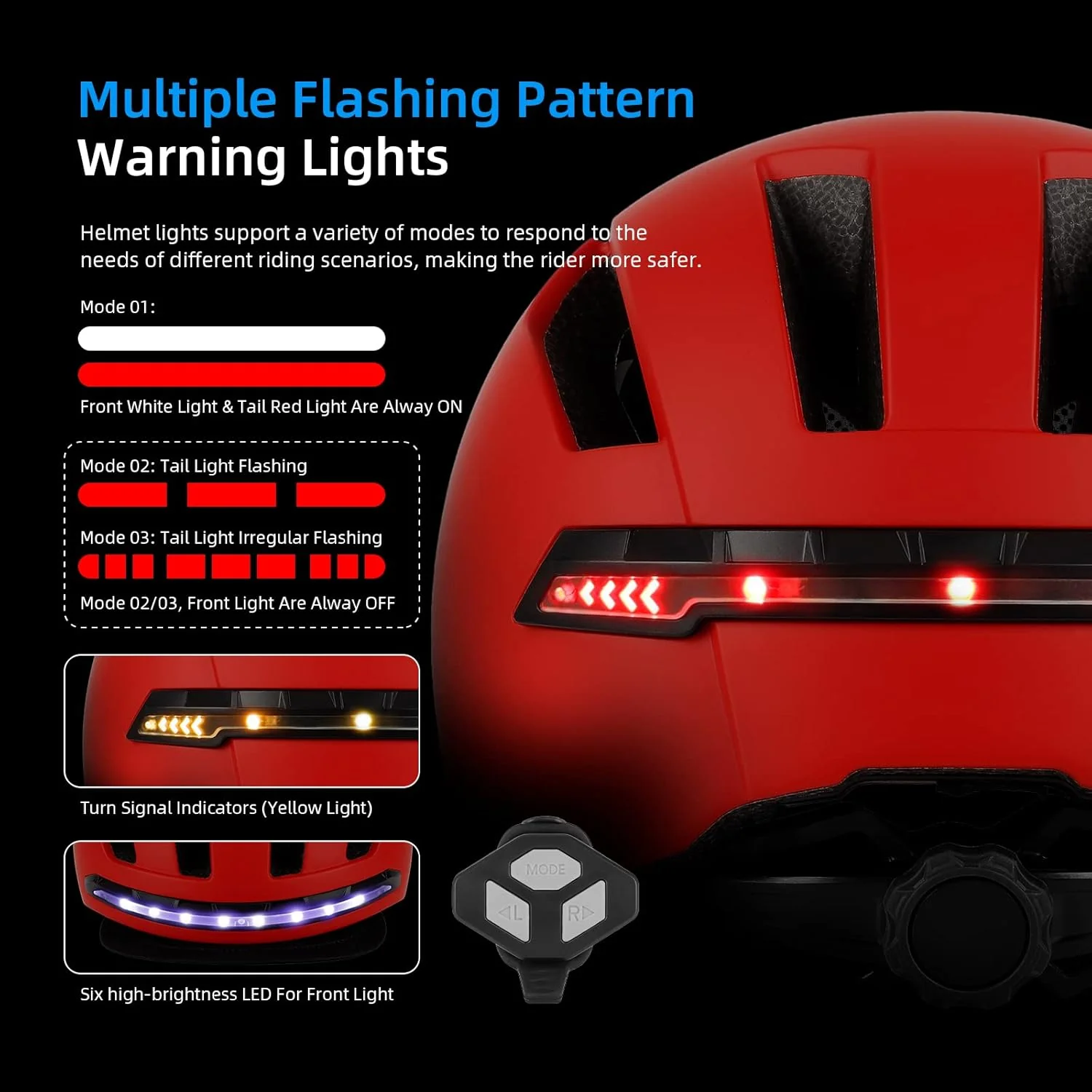 Smart Bicycle Helmet with Front Rear LED Light Detachable Visor and Lining for Adults Unisex - Image 4