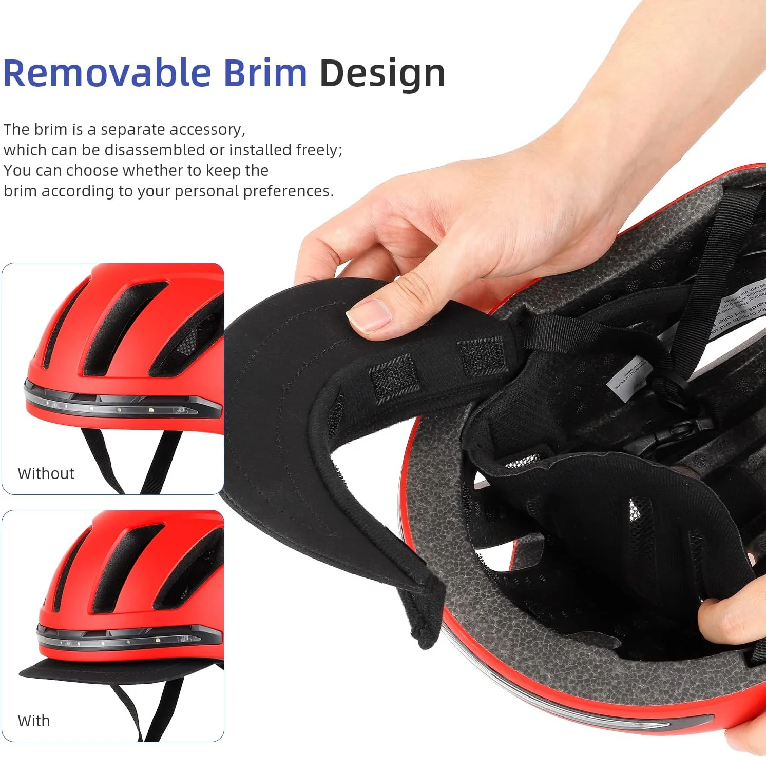 Smart Bicycle Helmet with Front Rear LED Light Detachable Visor and Lining for Adults Unisex - Image 5