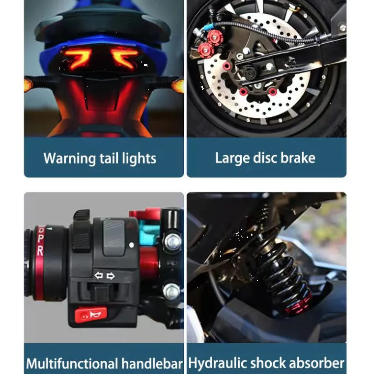 Sporty Fast Electric Motorcycle Motor Scooter E Bike for Adults 1000W 72V 20Ah - Image 2