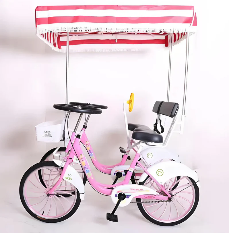 Surrey Quadricycle paddle driving Tandem Bike with two seats canopy roof - Image 4