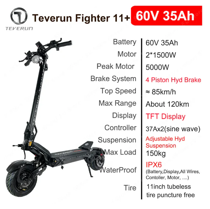 TEVERUN Fighter 11 plus Electric Scooter 60V 35Ah LG 2024 version - Image 4