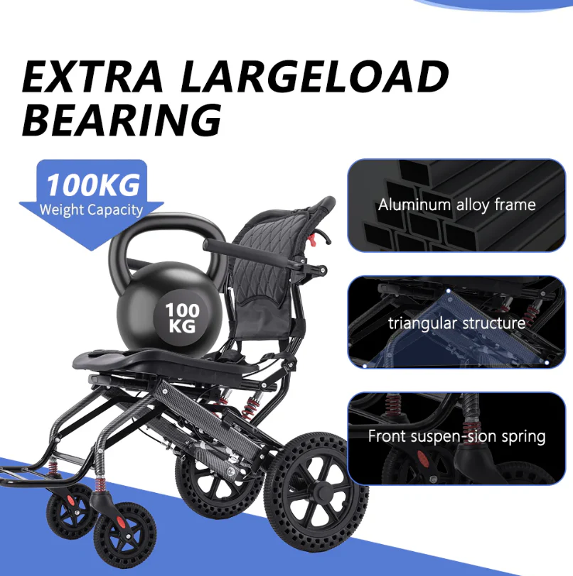 Ultra Lightly Folding Manual Travel Wheelchair for Disabled and Elderly with Telescopic Handle - Image 3