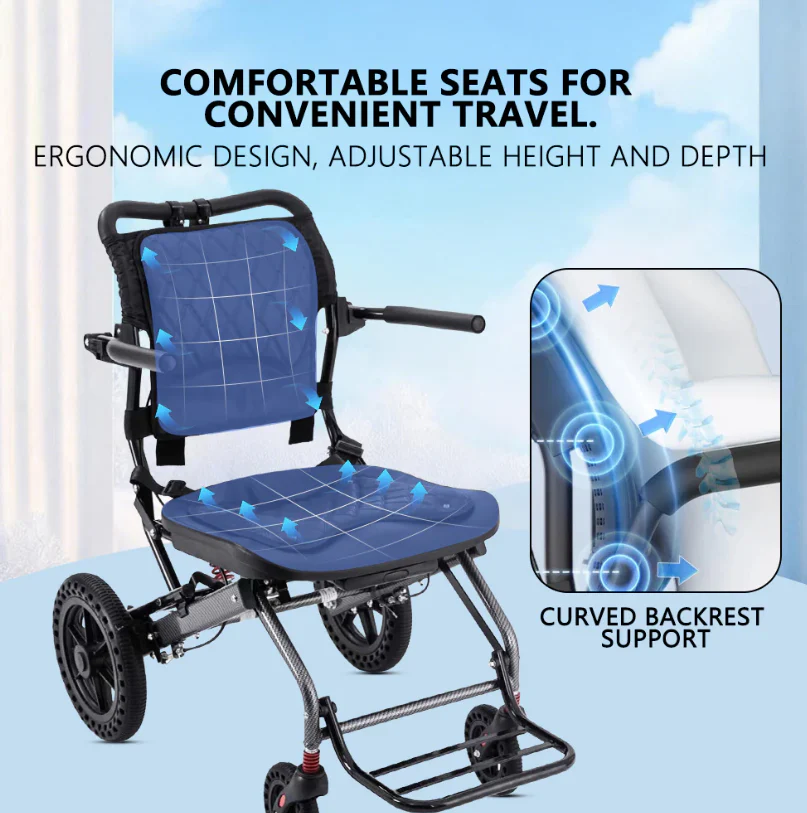 Ultra Lightly Folding Manual Travel Wheelchair for Disabled and Elderly with Telescopic Handle - Image 4