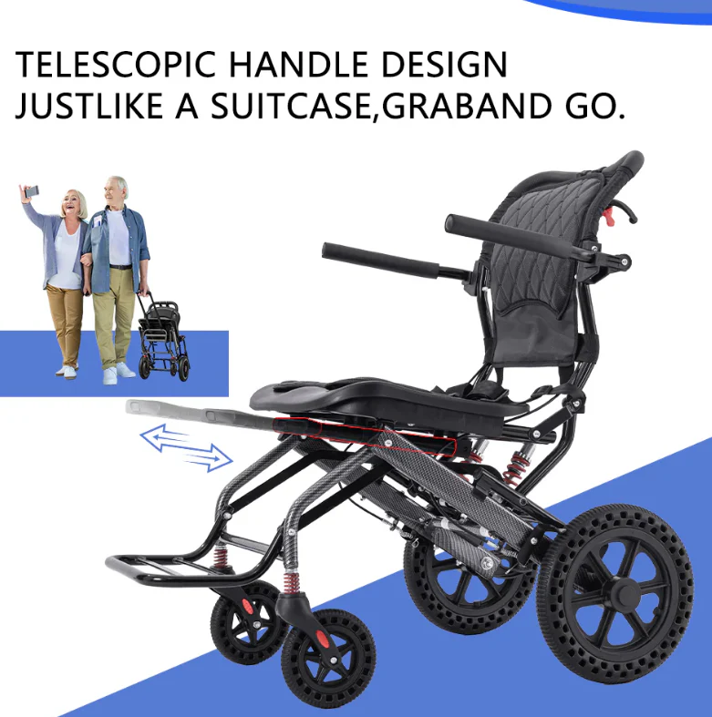 Ultra Lightly Folding Manual Travel Wheelchair for Disabled and Elderly with Telescopic Handle - Image 5