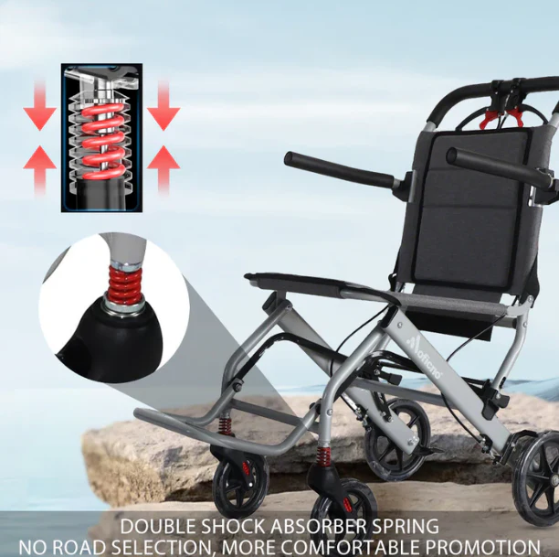Ultralight Transport Wheelchair, Folding Portable Boarding Travelling with Hand Brake-For Adults & Seniors - Image 4