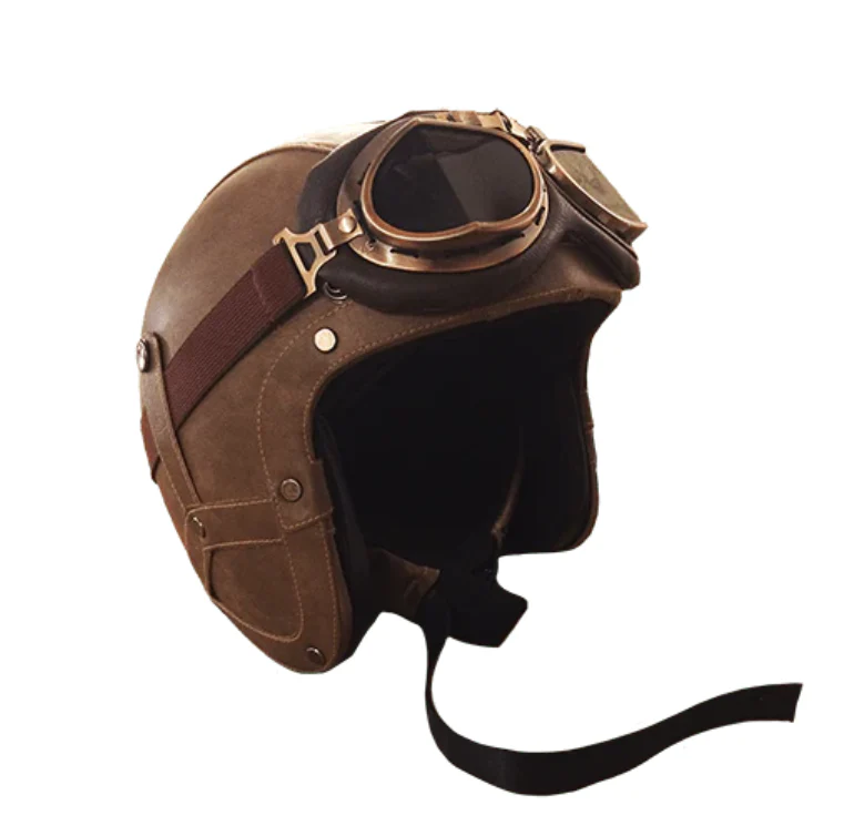 Vintage Leather 3/4 Face Helmet – Brown (Retro Style)