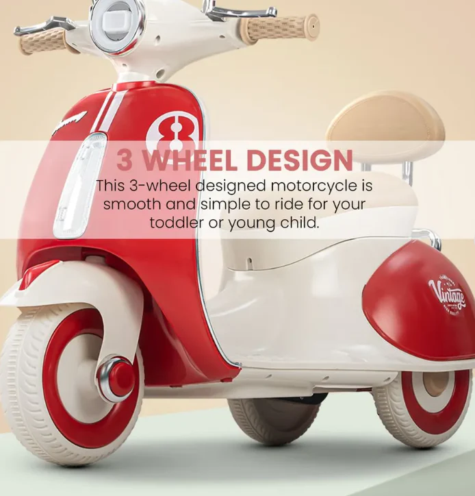 Vintage Vespa Electric Scooty with Light & Music Age 1-3 years - Image 3