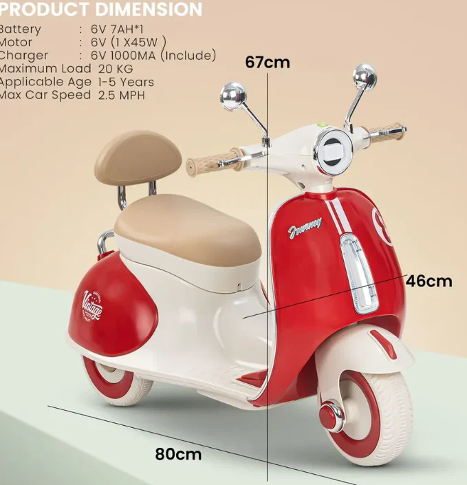 Vintage Vespa Electric Scooty with Light & Music Age 1-3 years - Image 8
