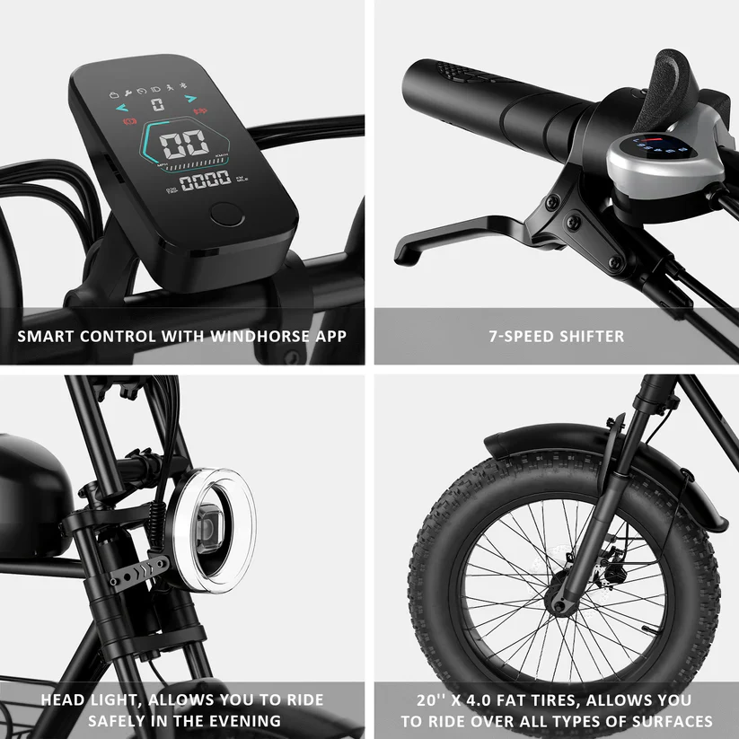 Windhorse D5 Electric Bike 48V 21Ah 1000W Fat Tyre 70Km Range - Image 4
