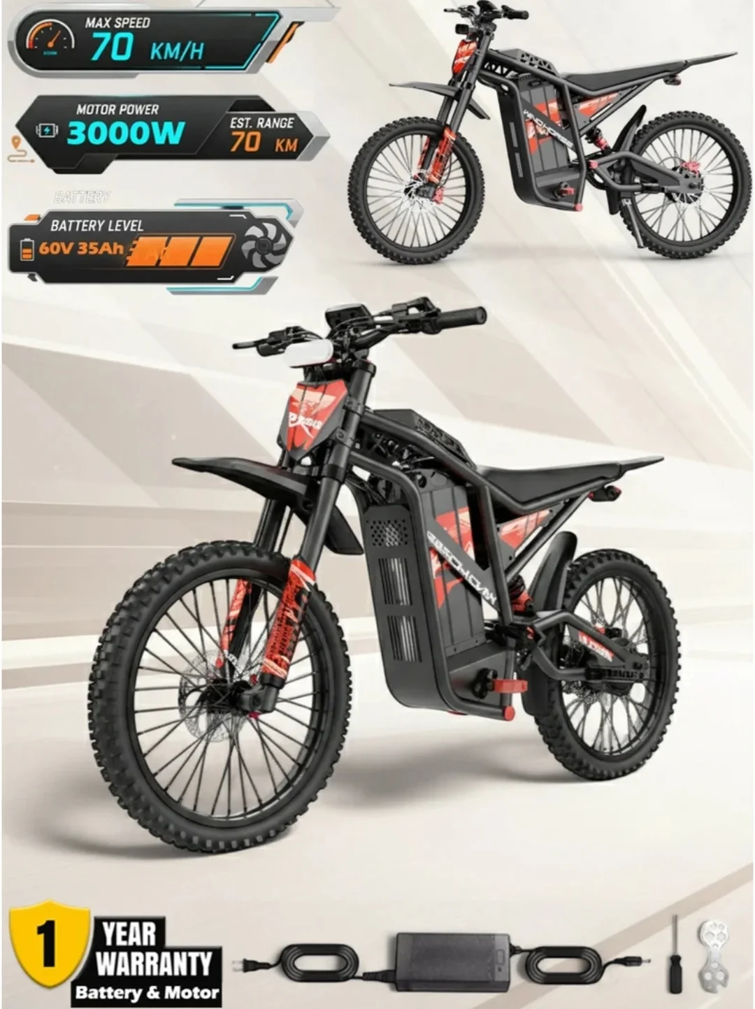 Windhorse Y1 Electric Dirt Bike Best Mid Ranger With 60V 35Ah- Removable Battery 3000W Motor - Image 10